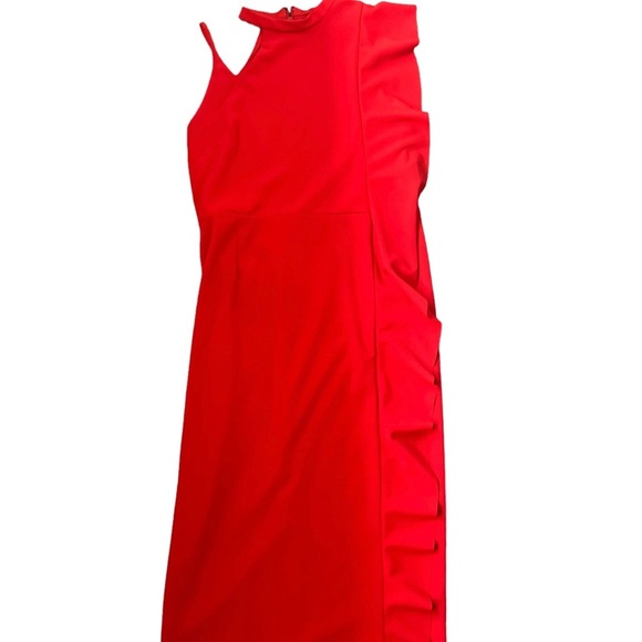 Topshop Red Orange Ruffle Cocktail Midi Sleeveless Dress 12 - Picture 4 of 15